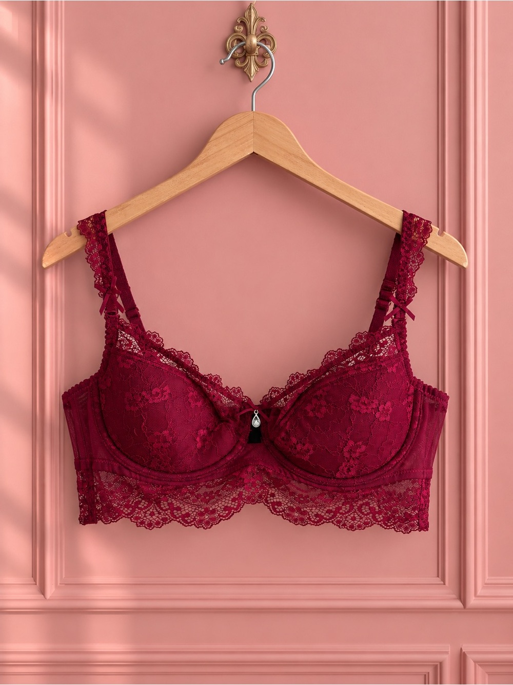 Women Secret Paris Burgundy Red Lace Underwire Bra Size 40C